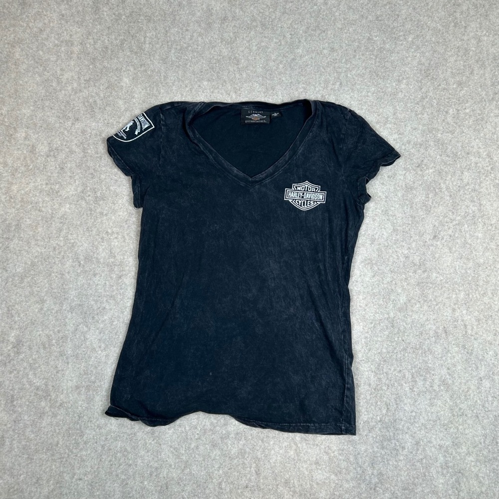 Harley Davidson T-Shirt Women Small Black Wounded‎ Warrior Project Acid Wash